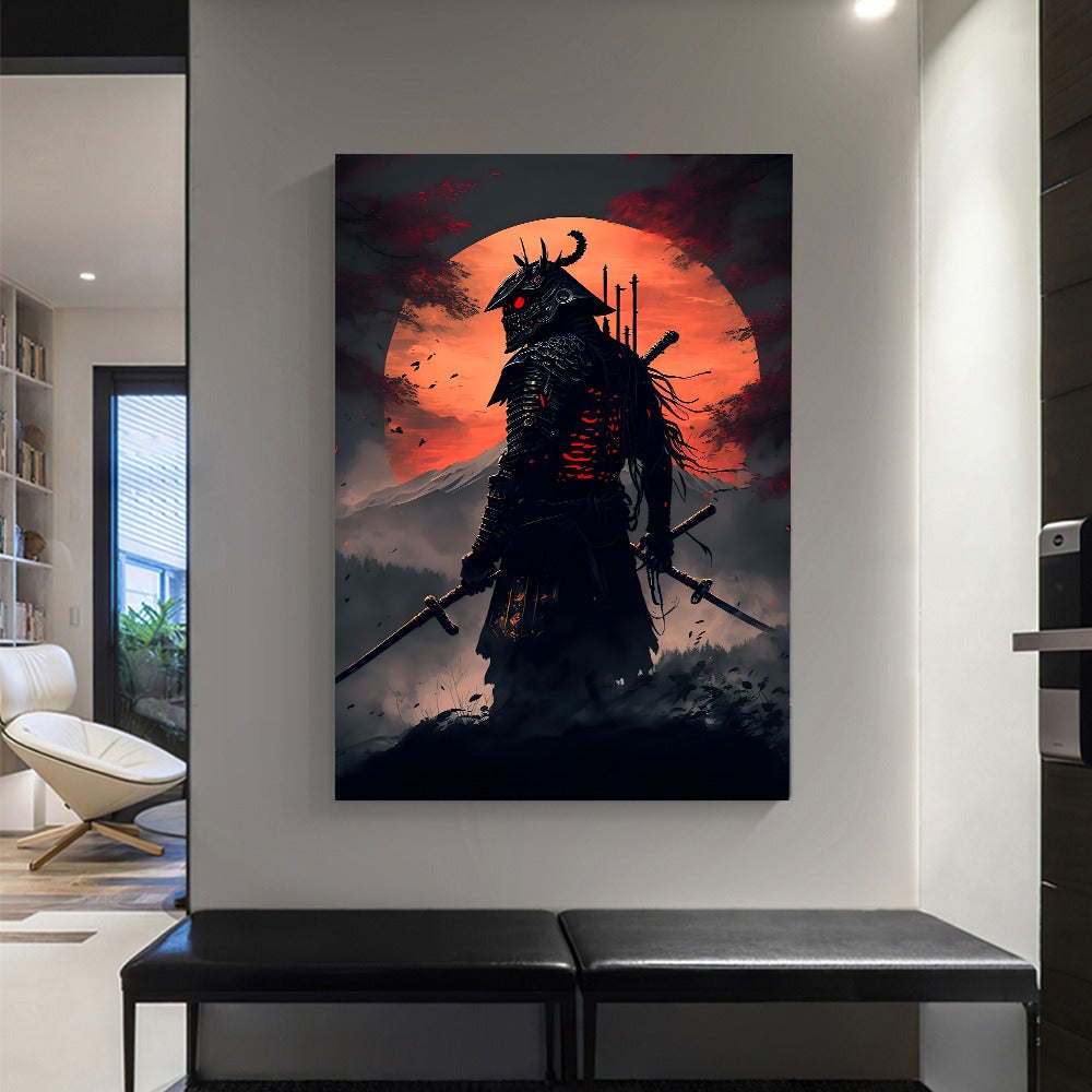 3-piece Samurai Canvas Paintings Set - Cherry Blossom Sunset