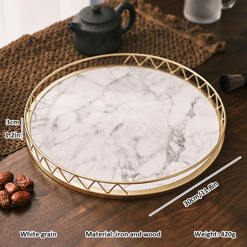 WoodenMarble - Bandeja redonda de madera con grano de mármol