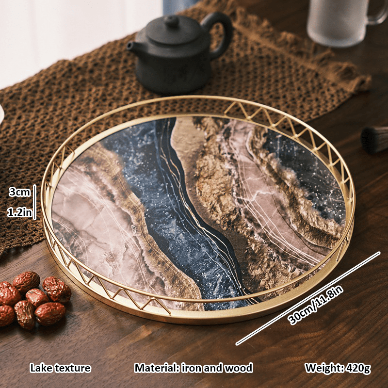 WoodenMarble - Bandeja redonda de madera con grano de mármol