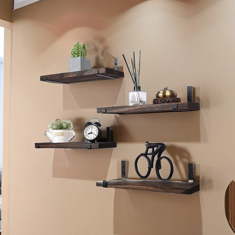 GlamShelf - Set of 4 Wooden Wall Shelves - Storage for Living Room
