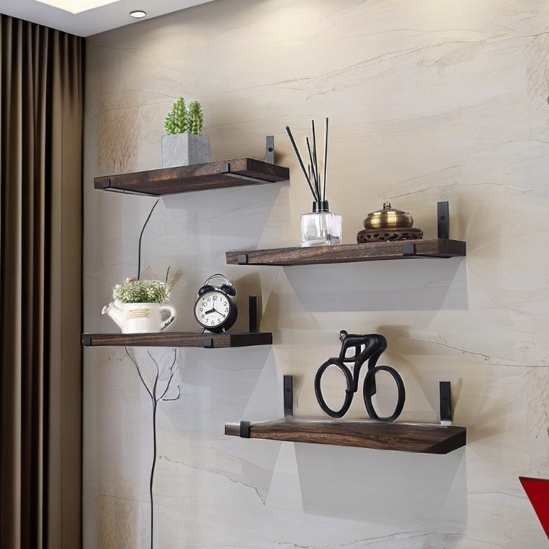 GlamShelf - Set of 4 Wooden Wall Shelves - Storage for Living Room