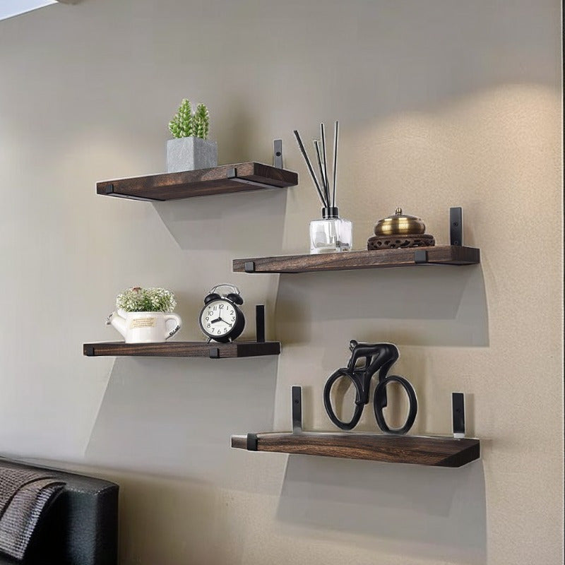 GlamShelf - Set of 4 Wooden Wall Shelves - Storage for Living Room