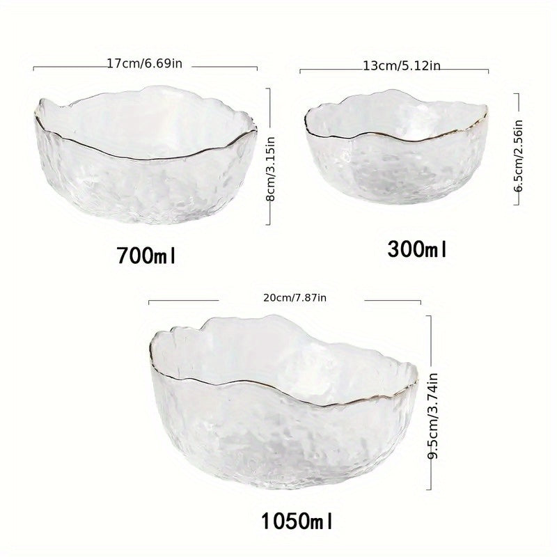 HammerGlass - Set of 3 Glass Bowls with Hammer Pattern for Salad & Fruit