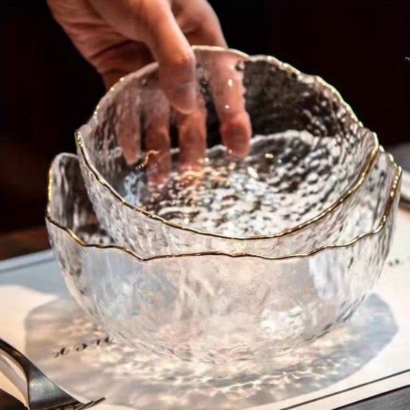 HammerGlass - Set of 3 Glass Bowls with Hammer Pattern for Salad & Fruit