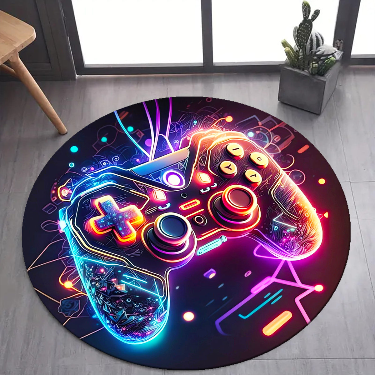 Alfombra redonda inspirada en PlayStation - Terciopelo cristal lavable para sala de estar, cocina y baño