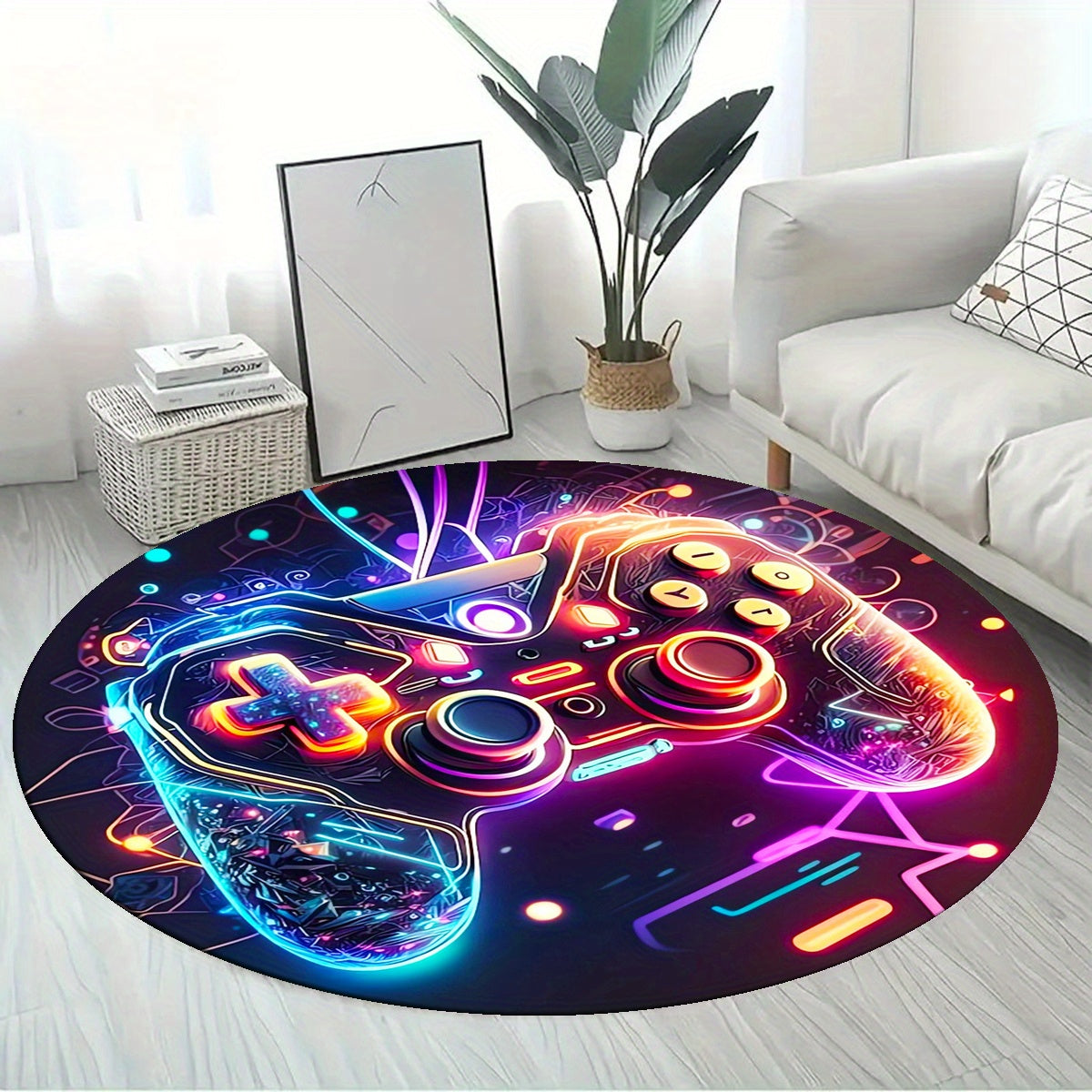 Alfombra redonda inspirada en PlayStation - Terciopelo cristal lavable para sala de estar, cocina y baño