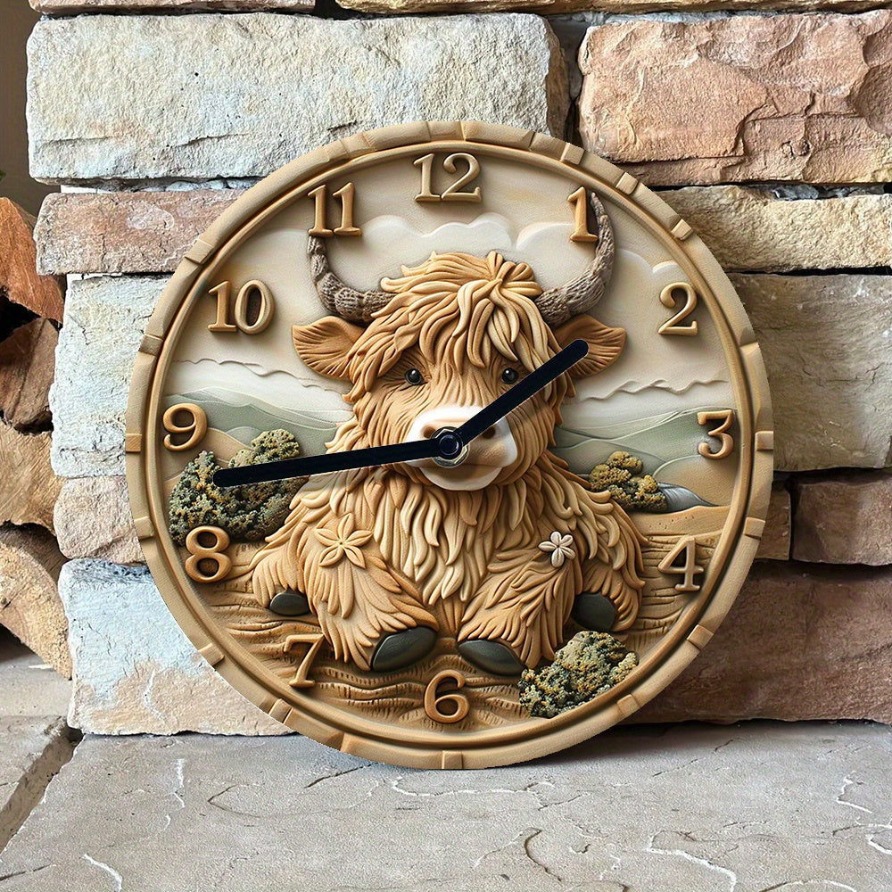 HighlandCharm - Orologio da parete silenzioso con mucca delle Highlands
