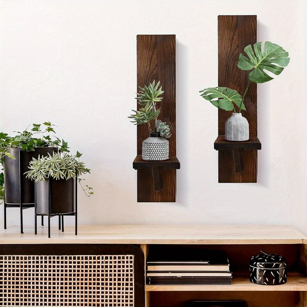 RusticCandle - Set of 2 Wooden Wall Candle Holders for Hallway and Farmhouse Decor