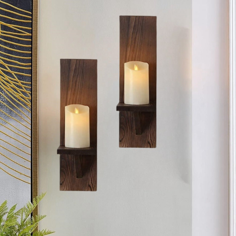 RusticCandle - Set of 2 Wooden Wall Candle Holders for Hallway and Farmhouse Decor