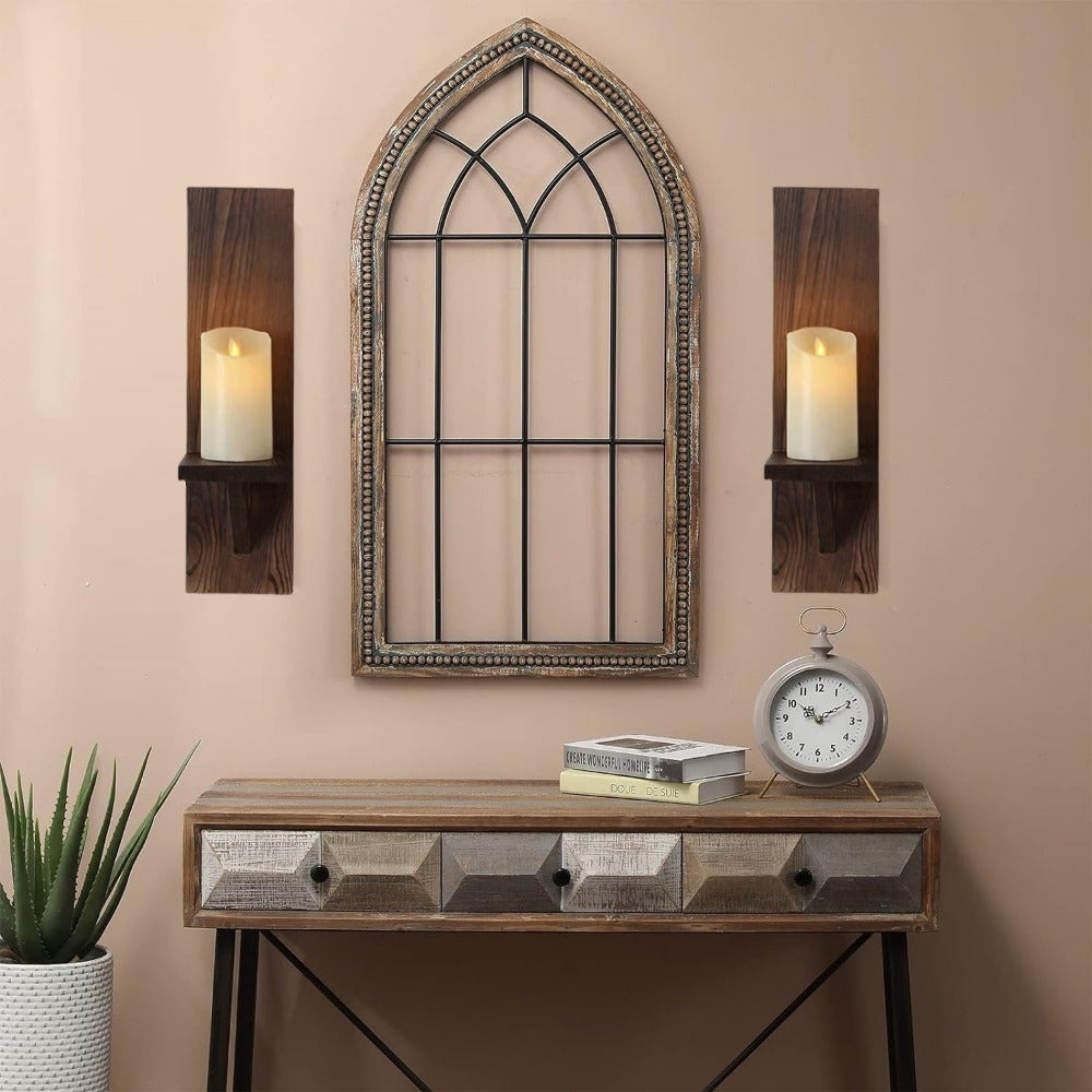 RusticCandle - Set of 2 Wooden Wall Candle Holders for Hallway and Farmhouse Decor