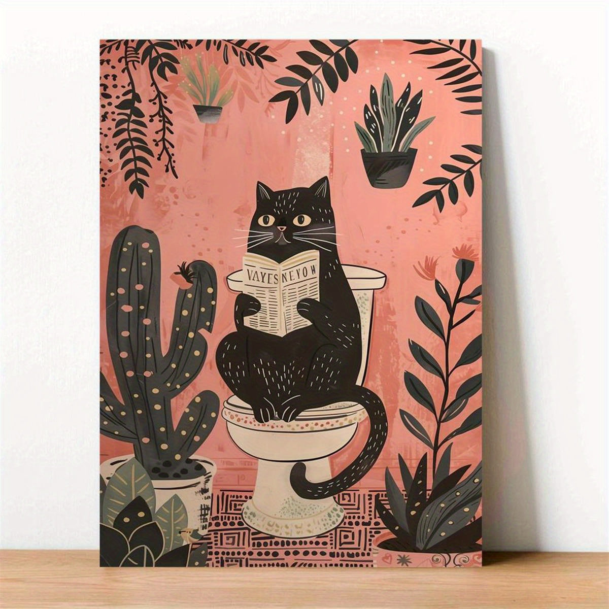 Divertente Gatto Nero sul WC - Decorazione da Parete su Tela Senza Cornice