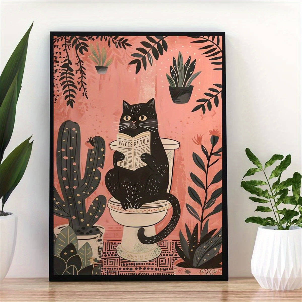 Divertente Gatto Nero sul WC - Decorazione da Parete su Tela Senza Cornice
