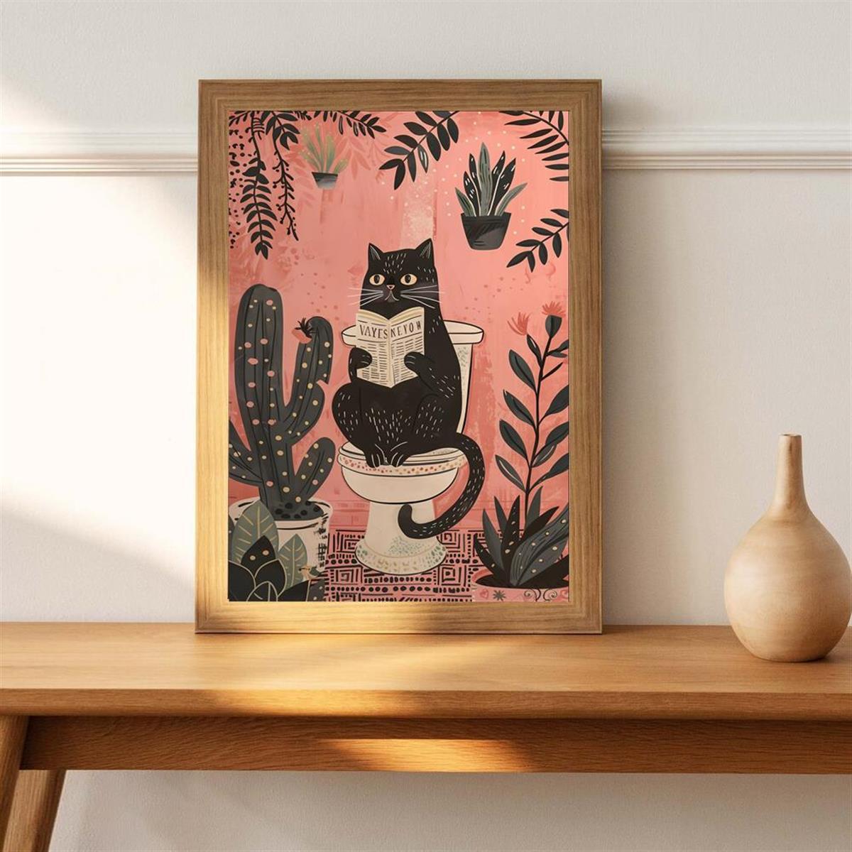 Divertente Gatto Nero sul WC - Decorazione da Parete su Tela Senza Cornice