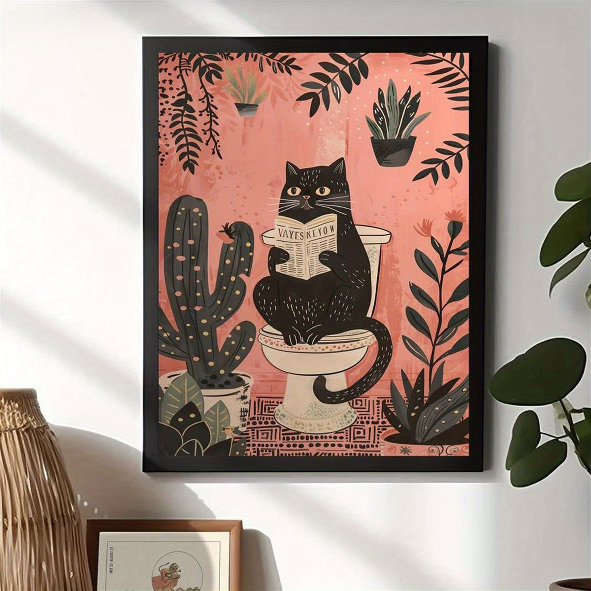 Divertente Gatto Nero sul WC - Decorazione da Parete su Tela Senza Cornice