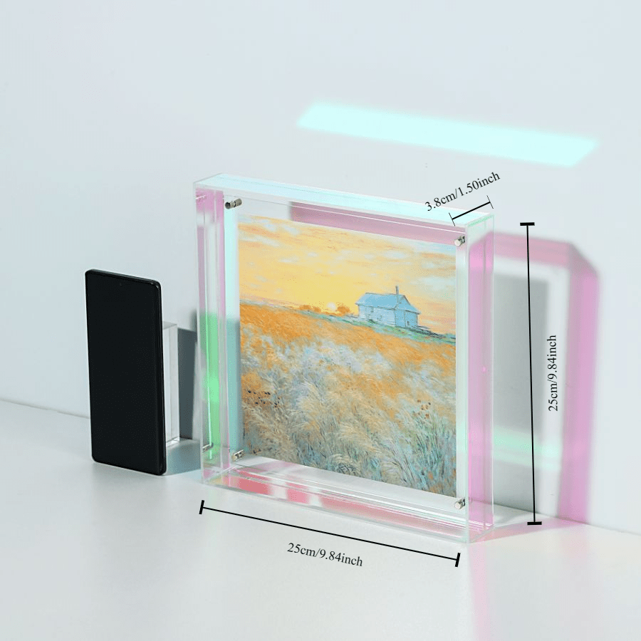 Marco de fotos acrílico elegante - diseño minimalista transparente para arte de pared y pósters, exhibidor de mesa 25x25cm, sin inserto incluido