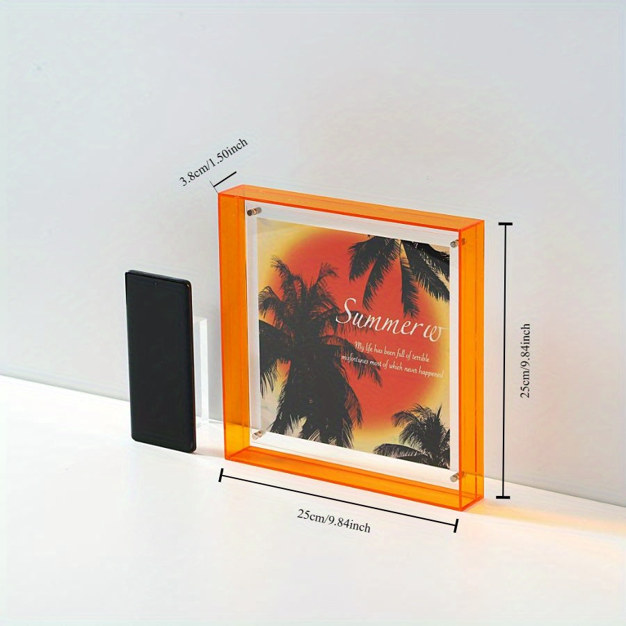 Marco de fotos acrílico elegante - diseño minimalista transparente para arte de pared y pósters, exhibidor de mesa 25x25cm, sin inserto incluido