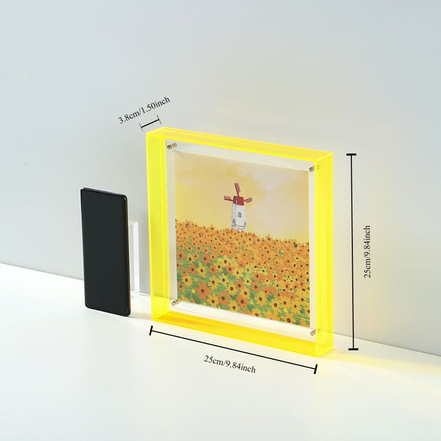 Marco de fotos acrílico elegante - diseño minimalista transparente para arte de pared y pósters, exhibidor de mesa 25x25cm, sin inserto incluido
