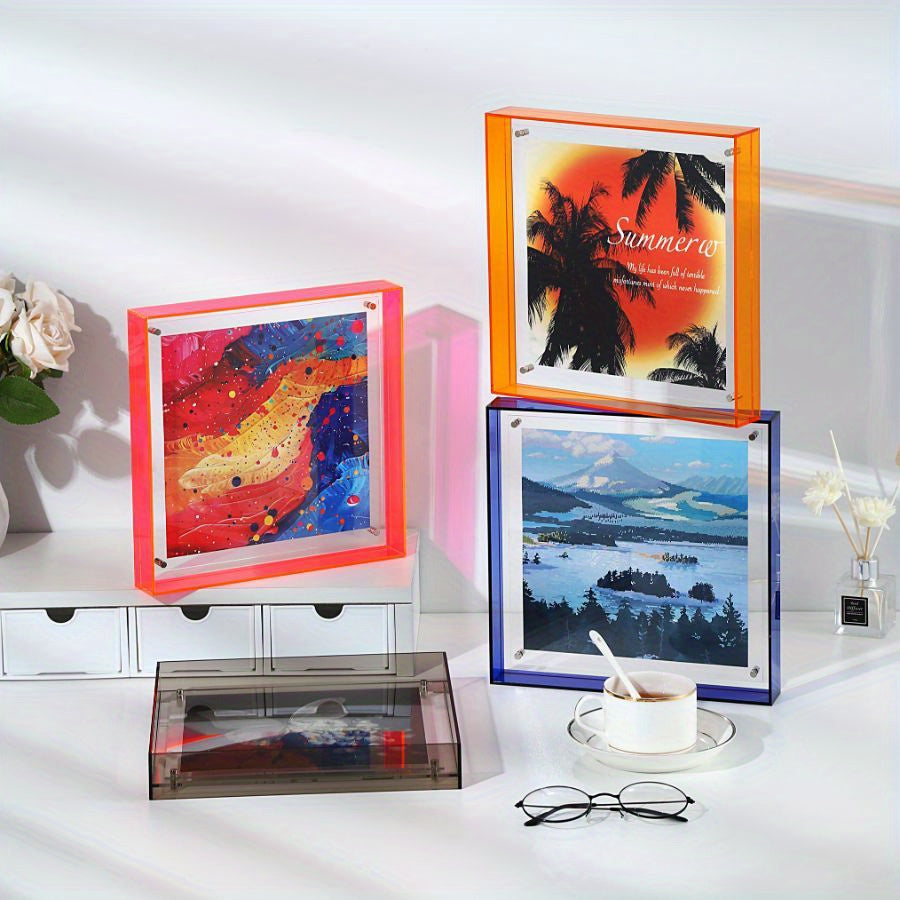 Marco de fotos acrílico elegante - diseño minimalista transparente para arte de pared y pósters, exhibidor de mesa 25x25cm, sin inserto incluido