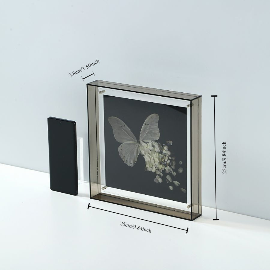Marco de fotos acrílico elegante - diseño minimalista transparente para arte de pared y pósters, exhibidor de mesa 25x25cm, sin inserto incluido