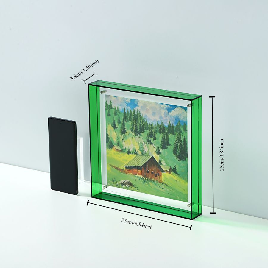 Marco de fotos acrílico elegante - diseño minimalista transparente para arte de pared y pósters, exhibidor de mesa 25x25cm, sin inserto incluido