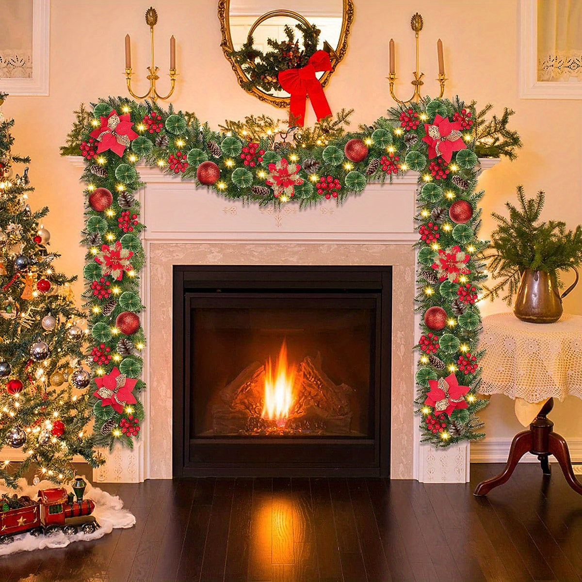 FestiveGlow - Artificial Christmas Garland with LED Lights & Pine Cones