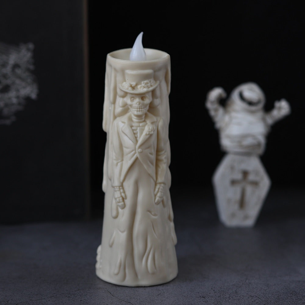 Spooky LED Candle Set: Glowing Skull Bride & Groom - Perfect for Halloween and Party Decoration