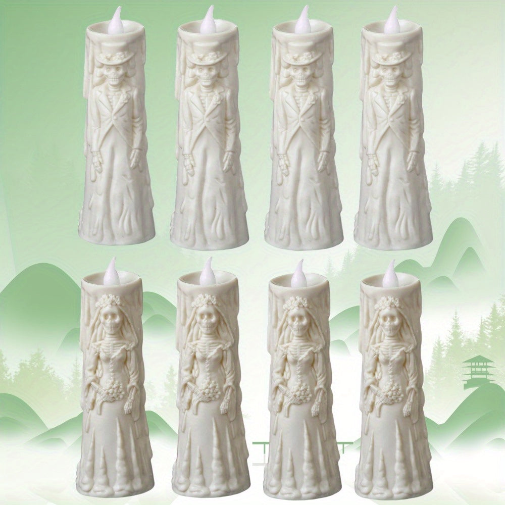 Spooky LED Candle Set: Glowing Skull Bride & Groom - Perfect for Halloween and Party Decoration
