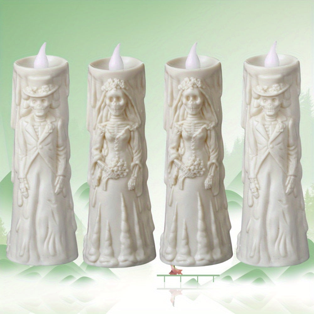 Spooky LED Candle Set: Glowing Skull Bride & Groom - Perfect for Halloween and Party Decoration