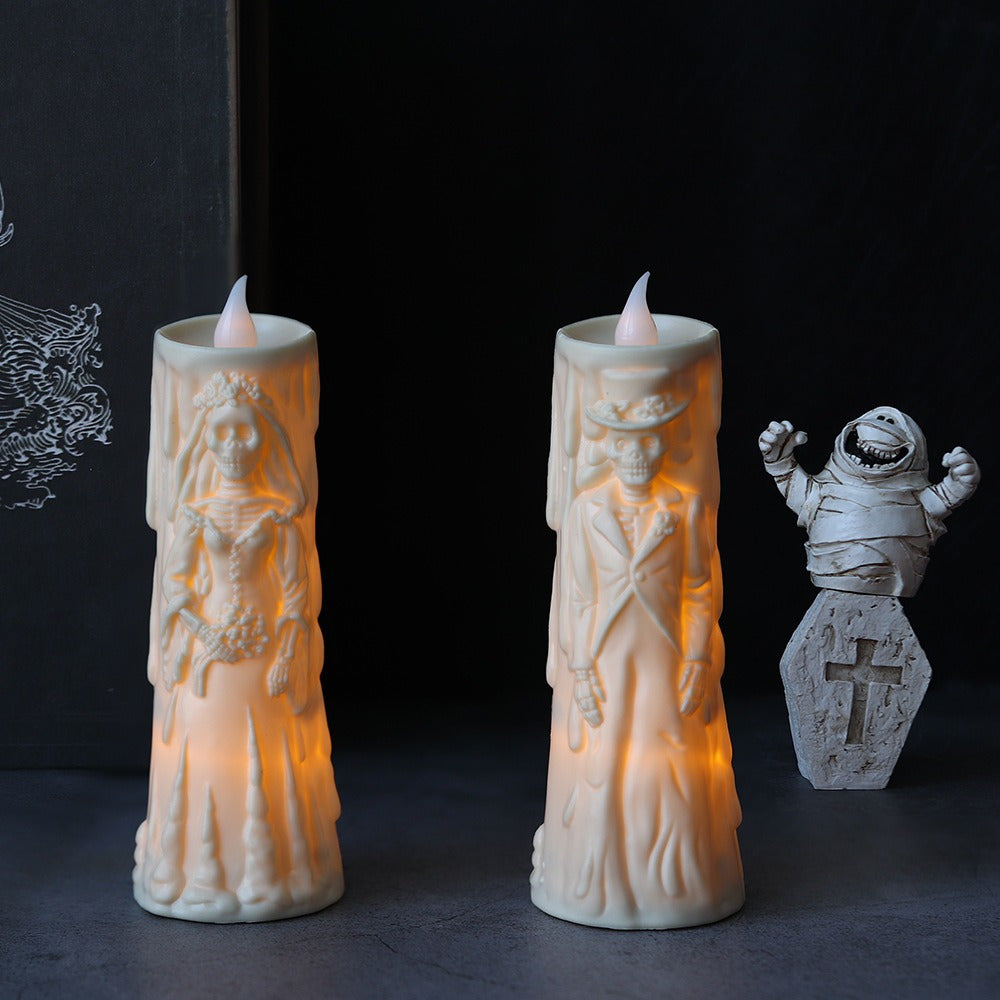 Spooky LED Candle Set: Glowing Skull Bride & Groom - Perfect for Halloween and Party Decoration