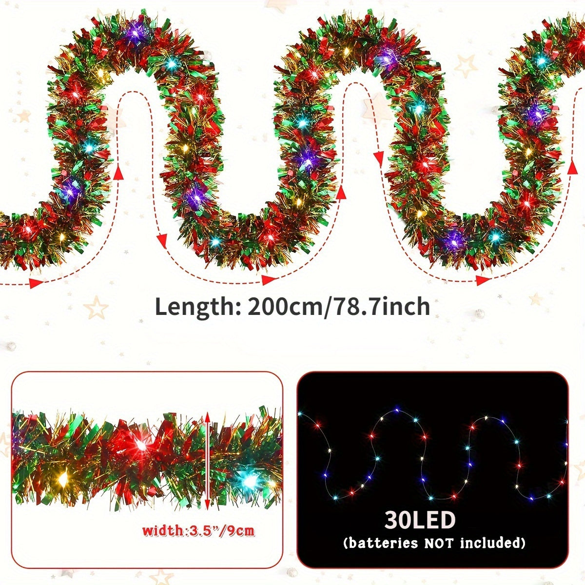 GlowGarland - Confezione da 2 ghirlande natalizie LED con 30 luci ciascuna