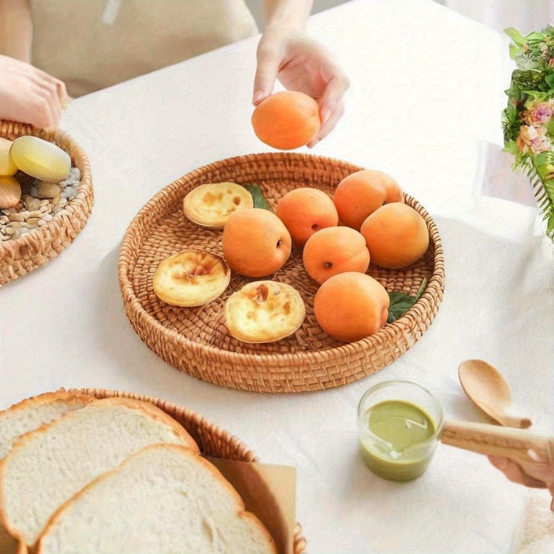 RattanServe - Travessa Redonda de Vime Trançado | Para Pequeno-almoço, Sobremesa e Fruta