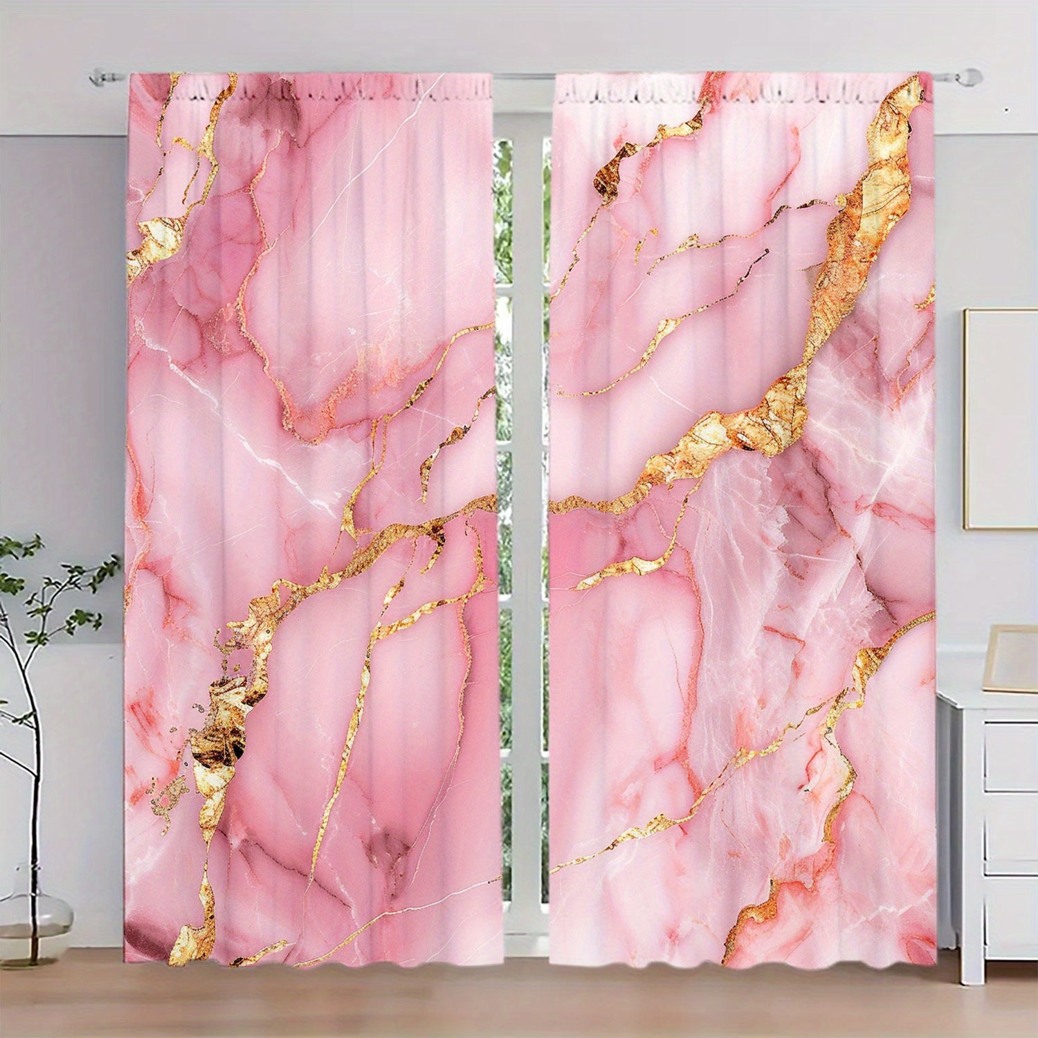 Cortinas Opacas 3D Mármore - Conjunto de 2 Peças de Cortinas Filtrantes com Bolsa para Varão para Quarto, Cozinha e Sala de Estar