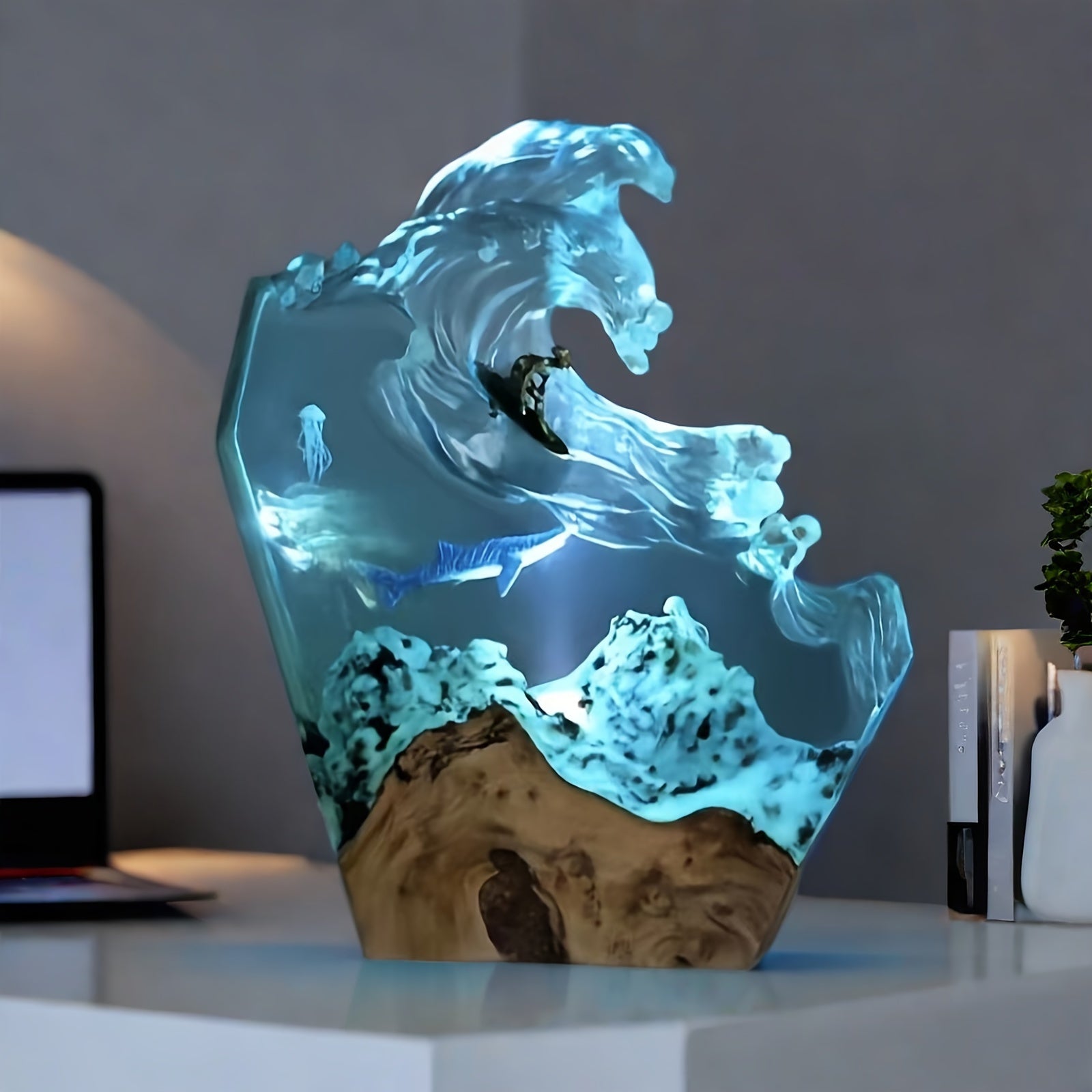 OceanGlow - Lampada in resina fatta a mano con design a balena