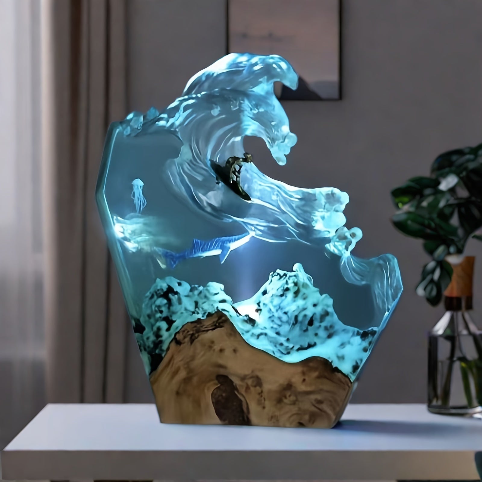 OceanGlow - Lampada in resina fatta a mano con design a balena