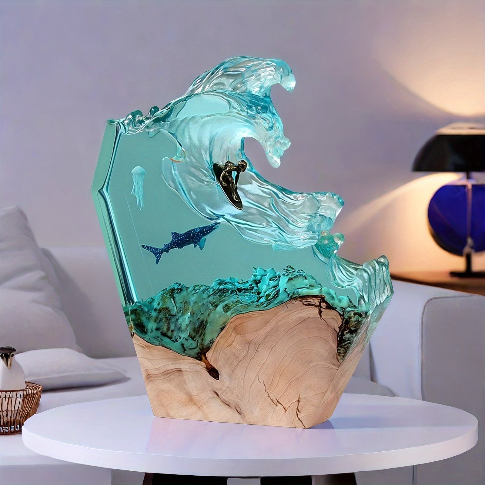 OceanGlow - Lampada in resina fatta a mano con design a balena
