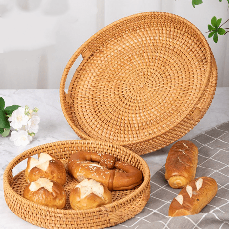 RattanServe - Tabuleiro Trançado de Vime Natural | Para Cozinha e Sala de Jantar