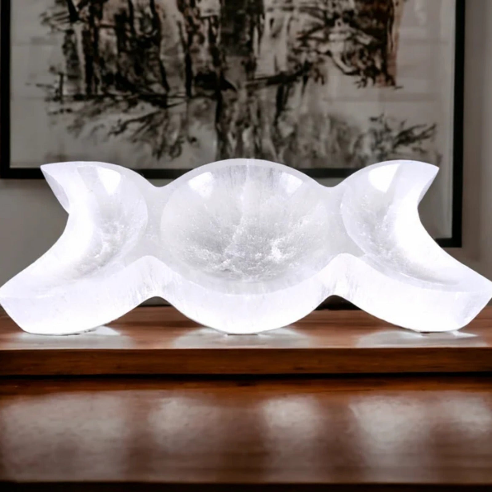 CrystalHola - Boho Chic Plaster Moon Bowl with Crystal Details
