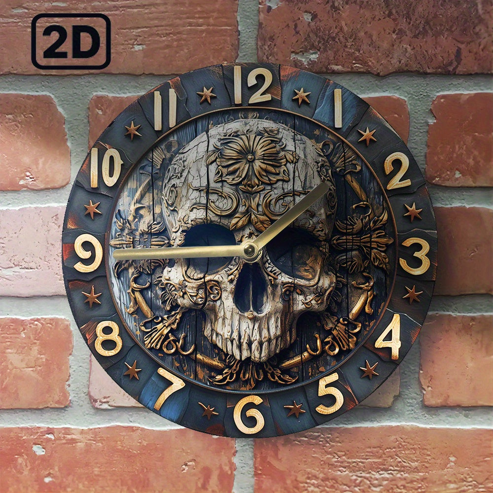 SkullTime - Stille Aluminium Wandklok met Decoratief Schedelontwerp (20 cm)
