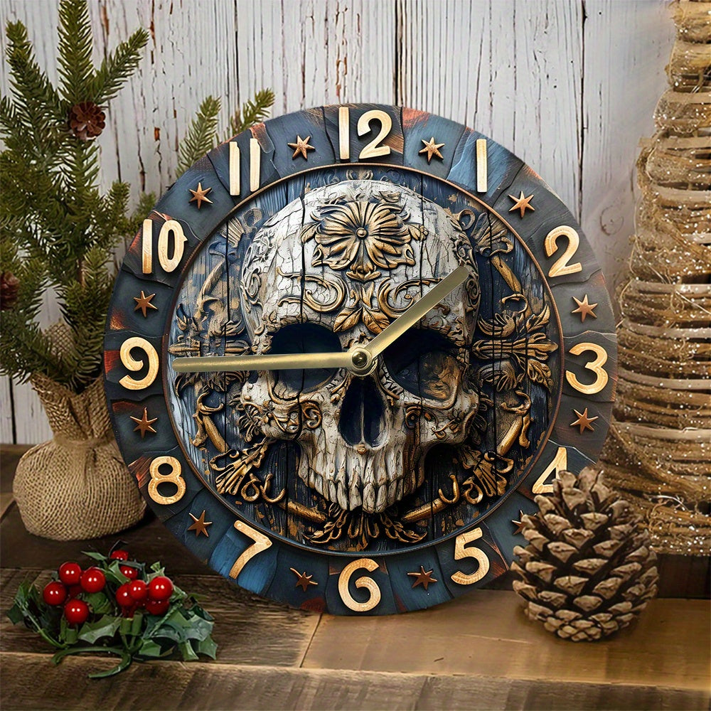 SkullTime - Stille Aluminium Wandklok met Decoratief Schedelontwerp (20 cm)