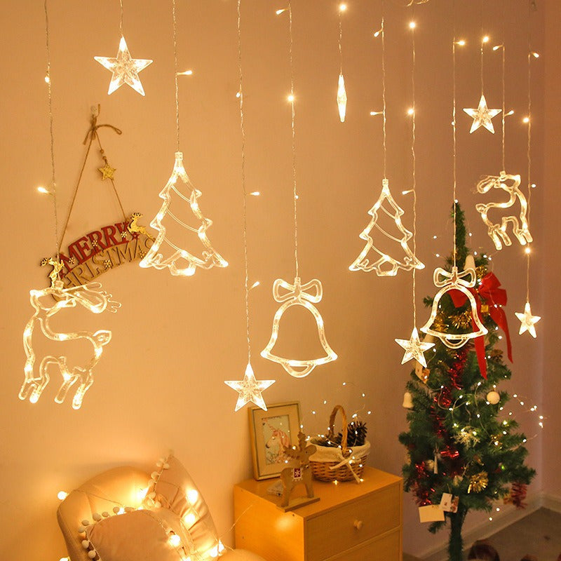 FestiveGlow - Catena luminosa LED USB con albero di Natale, renna e campanelle