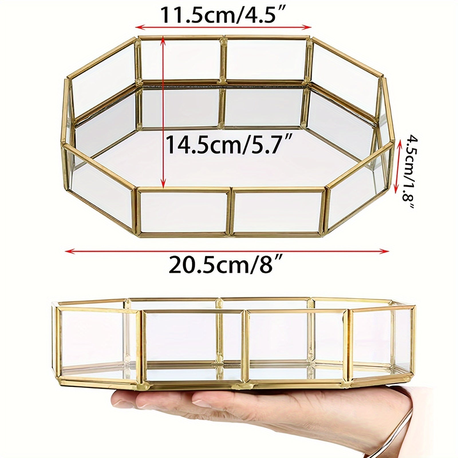 OctaGlass - Vidro de Espelho Vintage Octogonal Tabuleiro para Maquilhagem