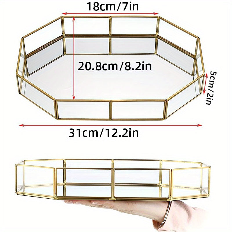 OctaGlass - Vidro de Espelho Vintage Octogonal Tabuleiro para Maquilhagem