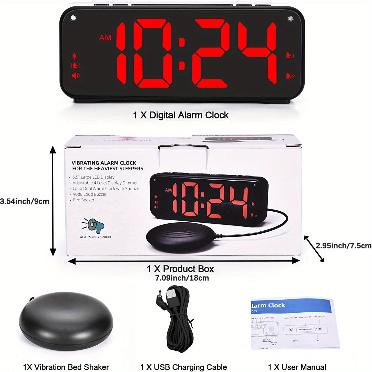 LoudClock - Vibrerende Wekker met Groot LED-display en Dubbele Alarmen