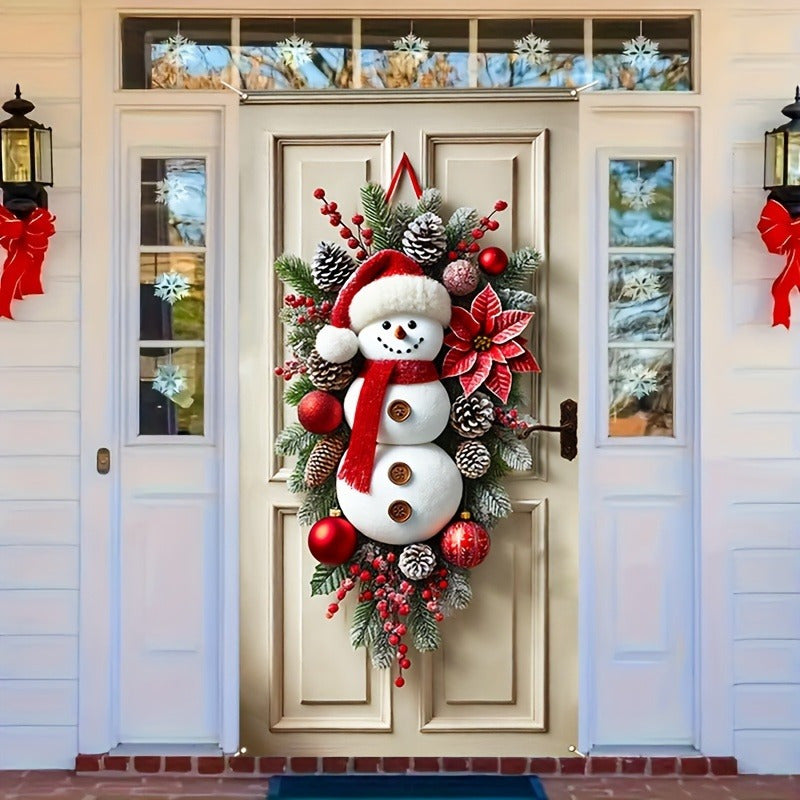 Holiday Newspaper - Festive Polyester Snowman Wreath for Door Decoration
