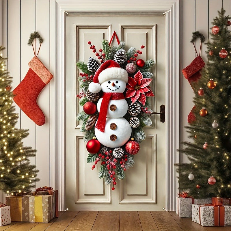 HolidayKrant - Ghirlanda Natalizia in Poliestere con Pupazzo di Neve per Decorazione della Porta
