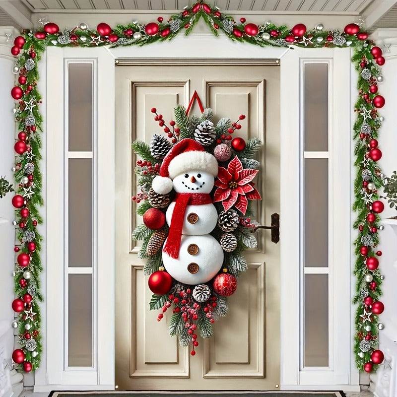 Holiday Newspaper - Festive Polyester Snowman Wreath for Door Decoration