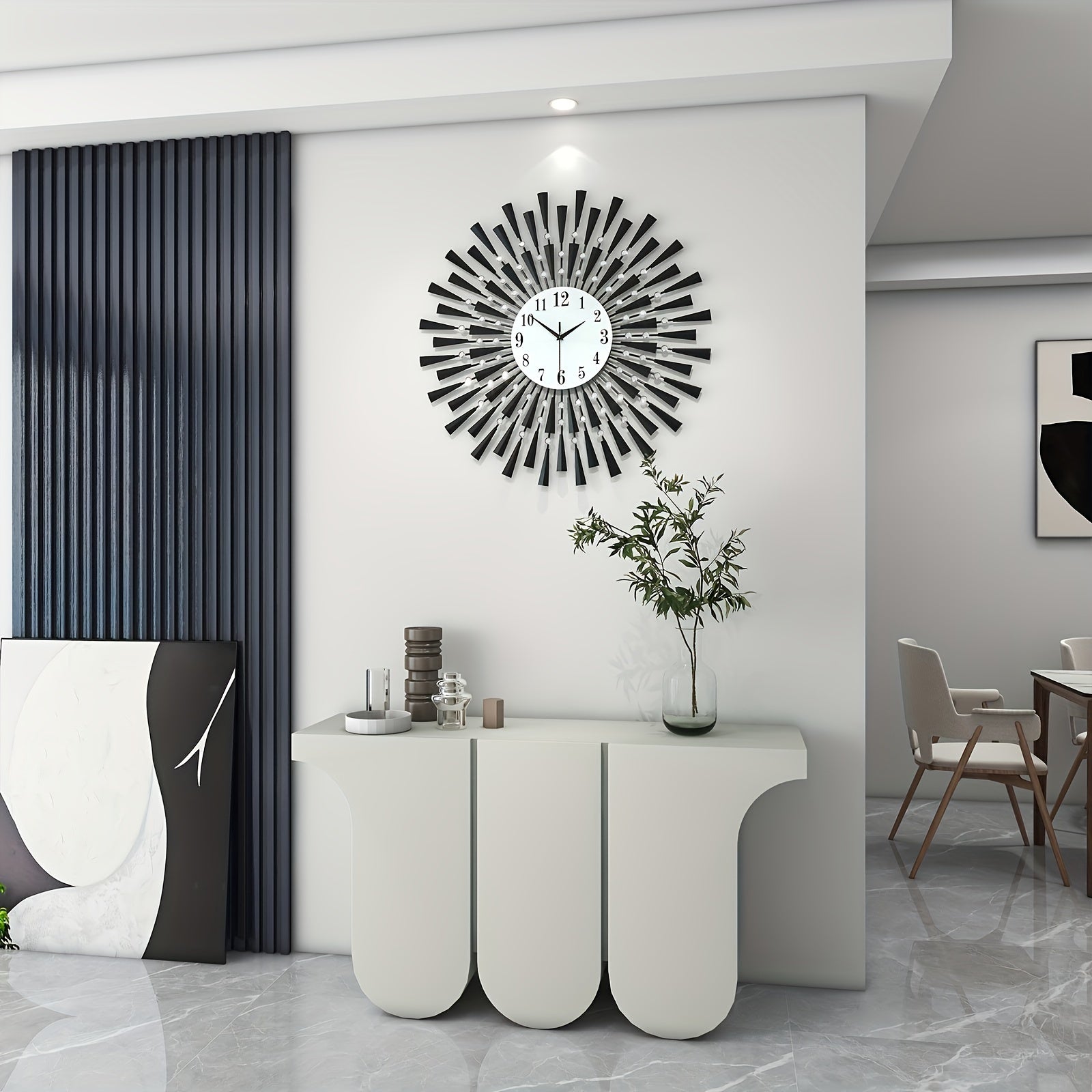 Silent Black Metal Wall Clock with Glass Dial - Battery Powered for Living Room, Bedroom, Office