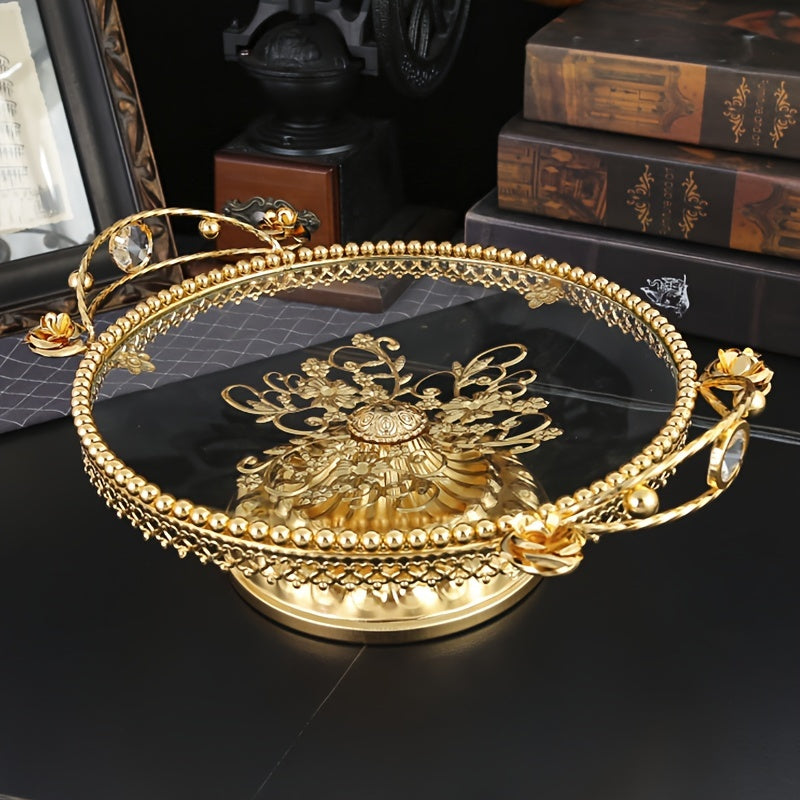 GlasElegance - Taça de Frutas em Vidro com Acabamento Metálico Polido