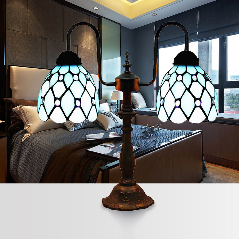 Lampada da tavolo Tiffany - Lampada in vetro colorato vintage industriale blu per camera da letto