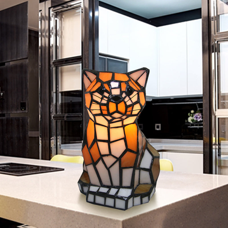 Lámpara Tiffany Bruine Kat - Lámpara de Mesa de Vidrio Pintado con Diseño Colorido